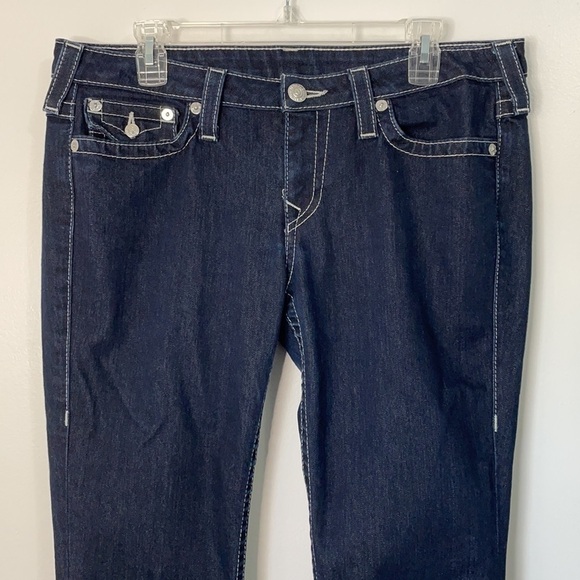 True Religion Crystal Flap Pockets Dark Wash Skinny Jeans Size 33 - Picture 3 of 10
